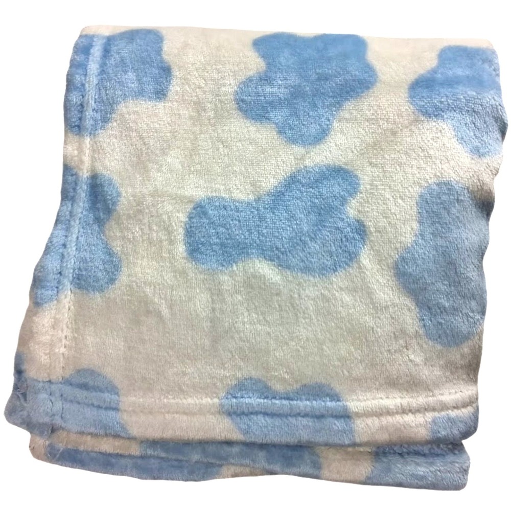 Sunrise Baby 130369 Blue White Cloud Cow Print Blanket Soft Security 30x40 Lovey
